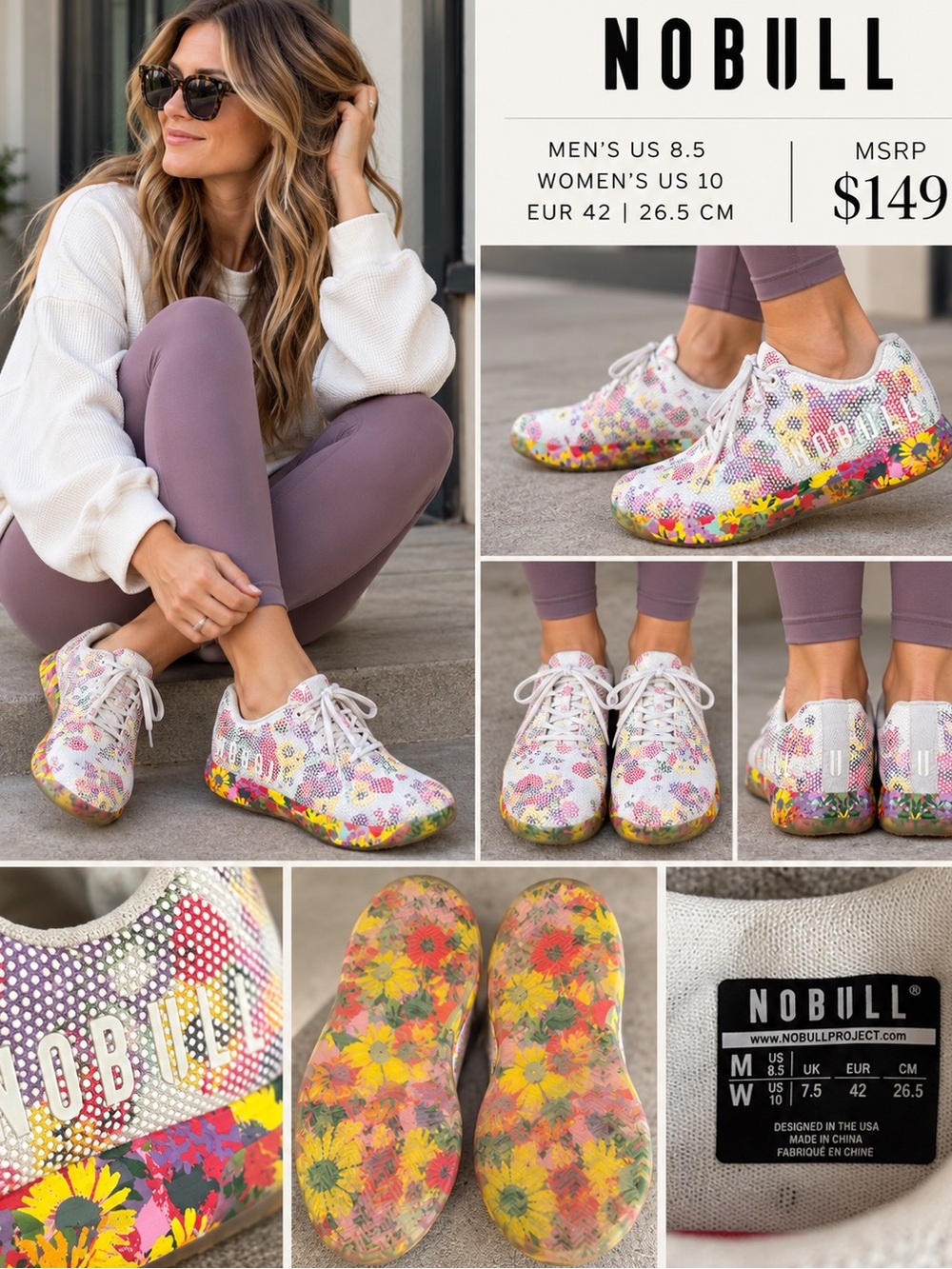 NOBULL Floral Print Training Sneakers Multicolor White Men’s 8.5 / Women’s 10